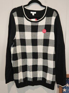 Charter Club Black Women's Checkered Crewneck Sweater XXL